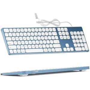 All-Aluminum Keyboard for Mac OS,Well-Built and Duralable, USB-A/USB-C Wired Keyboard with Numeric Keypad for iMac/Mac Mini or MacBook-Blue Color